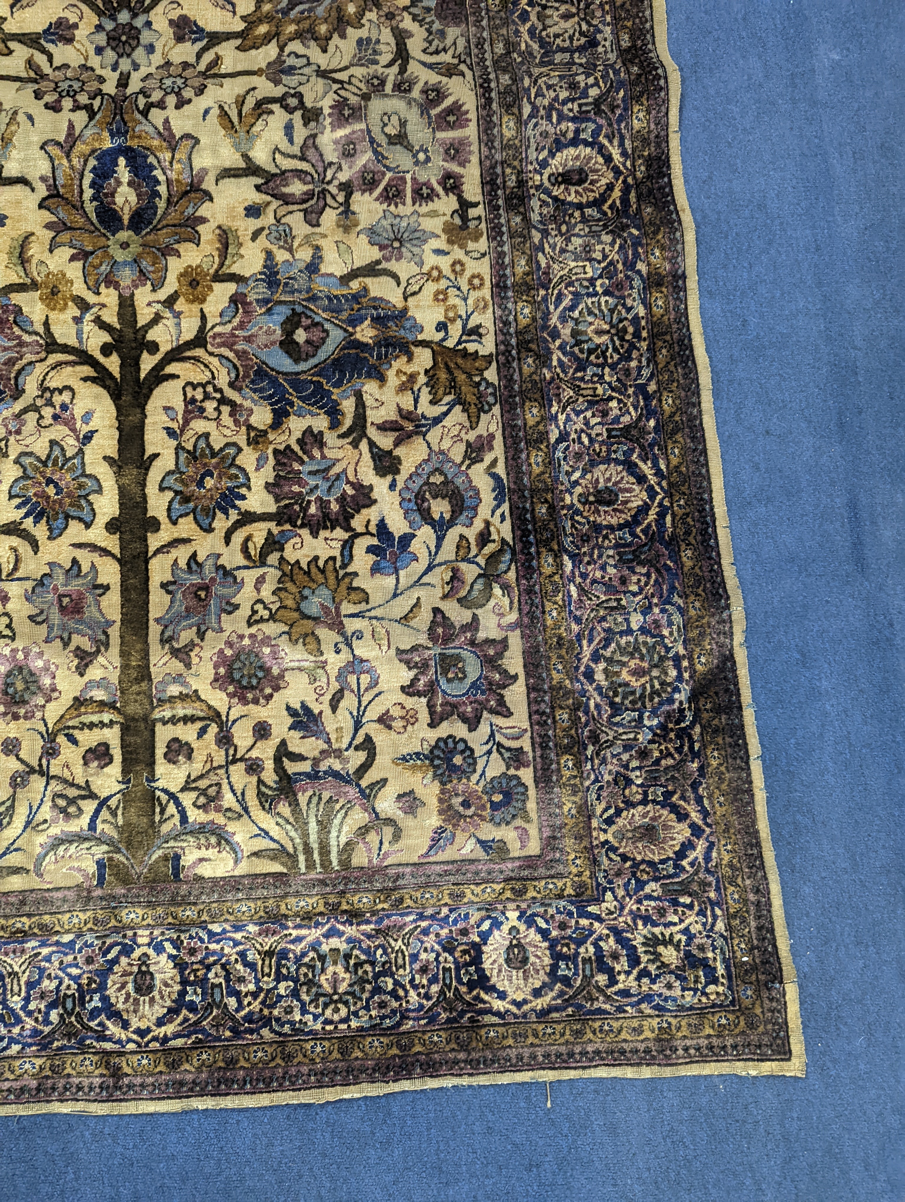 A Persian tree of life silk rug, 206 x 128cm
